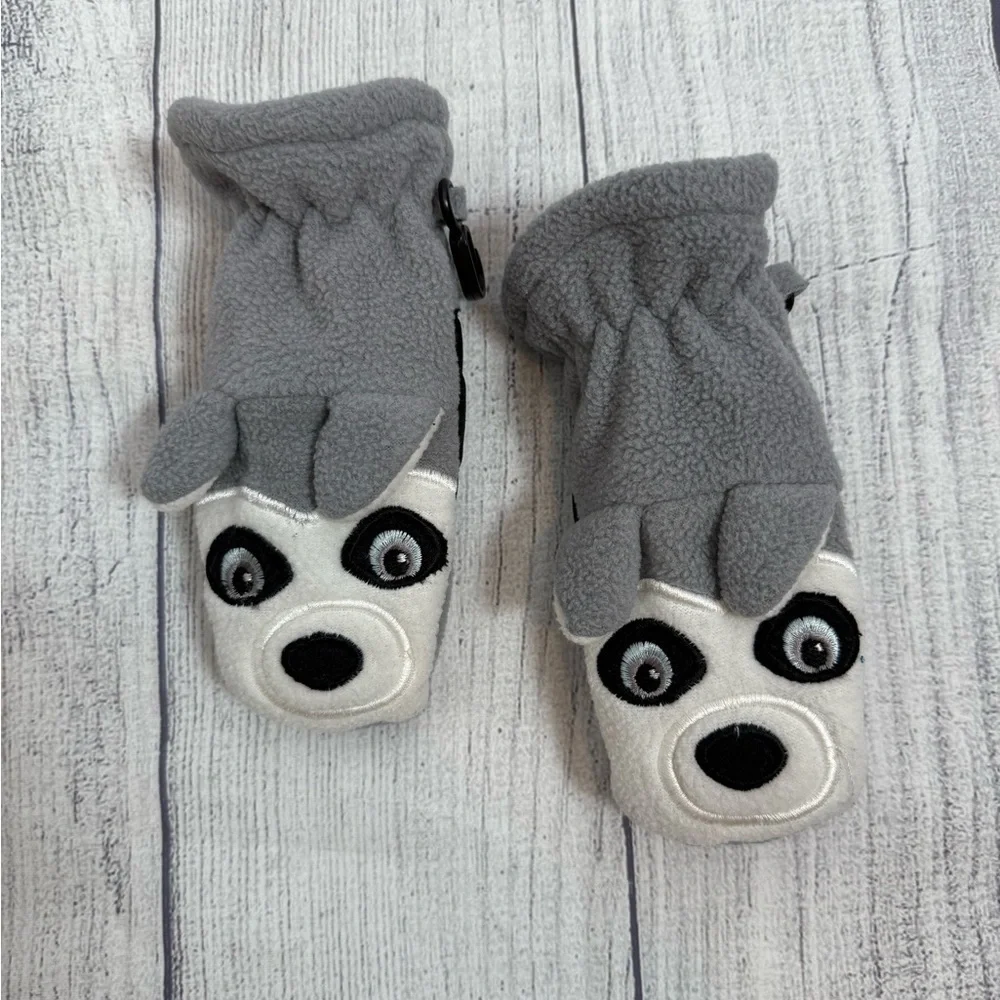 The Children's Place Gray Husky Dog Fleece Mittens  Size L (2-4 Years)